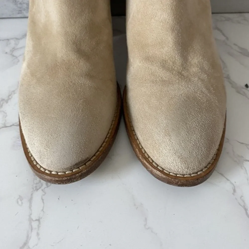 Jenni Kayne Ankle Boots Women Sz 39 (US‎ 9) Beige Suede Almond Toe Mid Heel